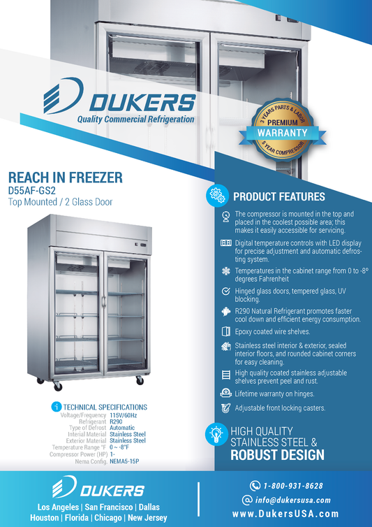 D55AF-GS2 Top Mount Glass 2-Door Commercial Reach-in Freezer
