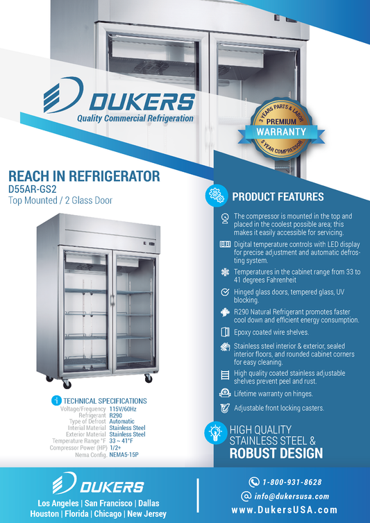 D55AR-GS2 Top Mount Glass 2-Door Commercial Reach-in Refrigerator