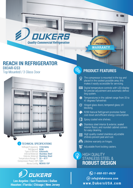 Refrigerador accesible comercial de 3 puertas y vidrio de montaje superior D83AR-GS3