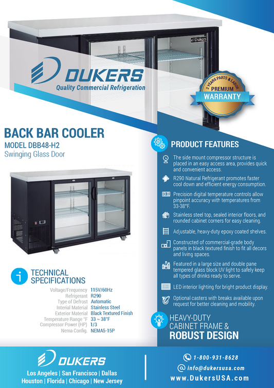 DBB48-H2 2-Door Bar and Beverage Cooler (Hinge Doors)