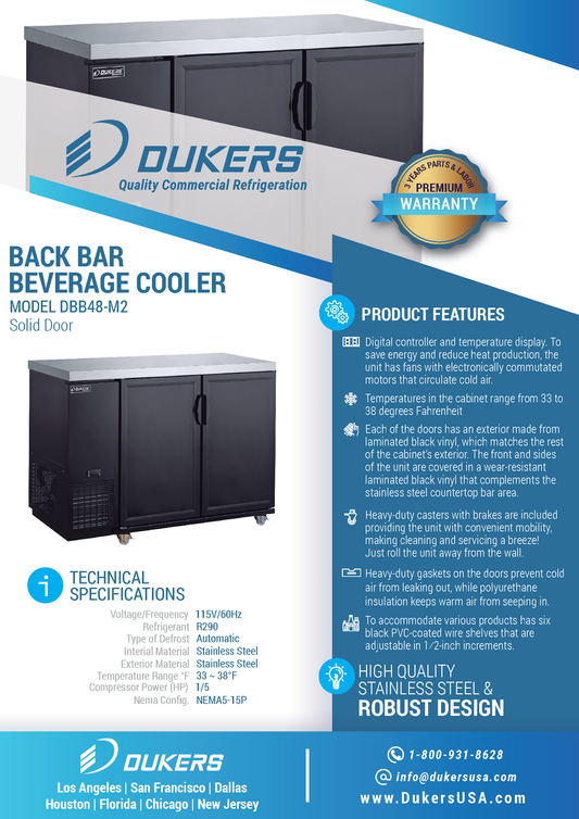 DBB48-M2 2-Door Bar and Beverage Cooler (Solid Doors)
