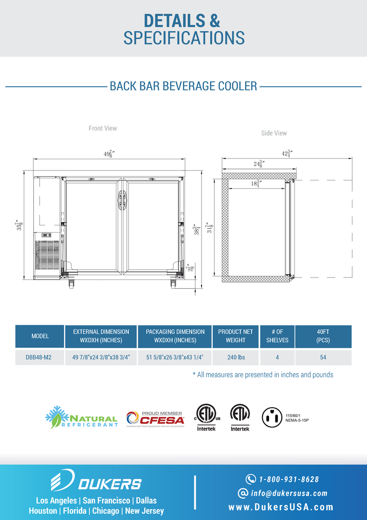 DBB48-M2 Enfriador de bebidas y barra de 2 puertas (puertas sólidas)