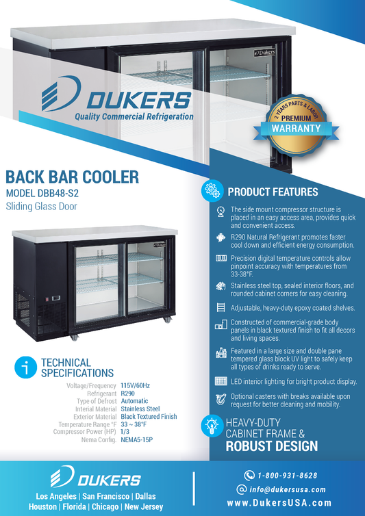 DBB48-S2 2-Door Bar and Beverage Cooler (Sliding Doors)