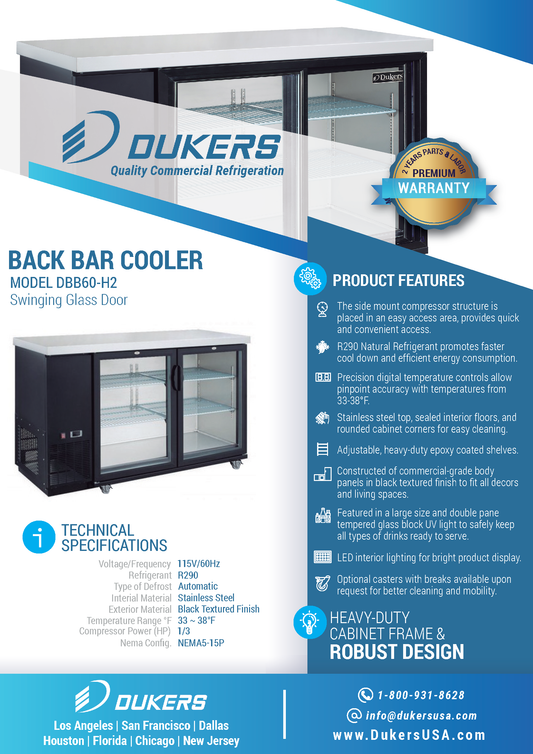 DBB60-H2 2 Door Bar and Beverage Cooler (Hinge Doors)
