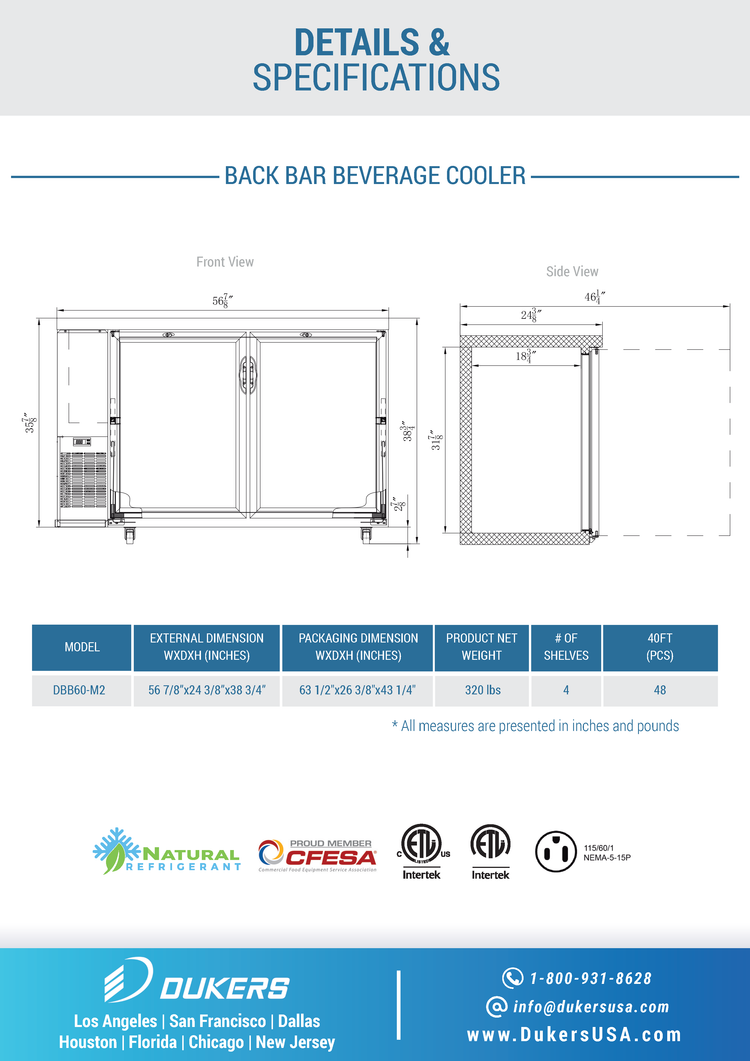 DBB60-M2 Enfriador de bebidas y barra de 2 puertas (puertas sólidas)