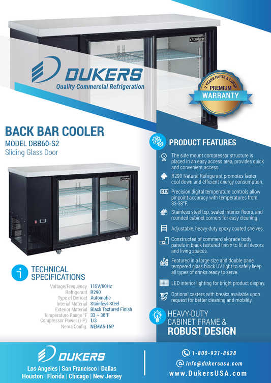 DBB60-S2 2 Door Bar and Beverage Cooler (Sliding Doors)