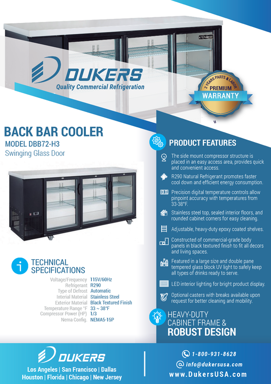 DBB72-H3 3 Door Bar and Beverage Cooler (Hinge Doors)
