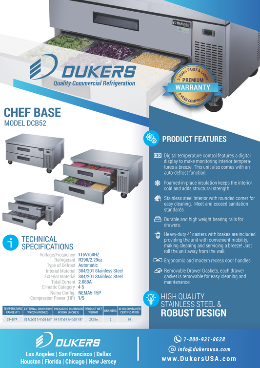 Refrigerador base Chef DCB52-D2 con 2 cajones