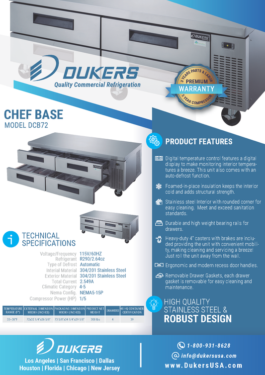 Refrigerador base Chef DCB72-D4 con 4 cajones