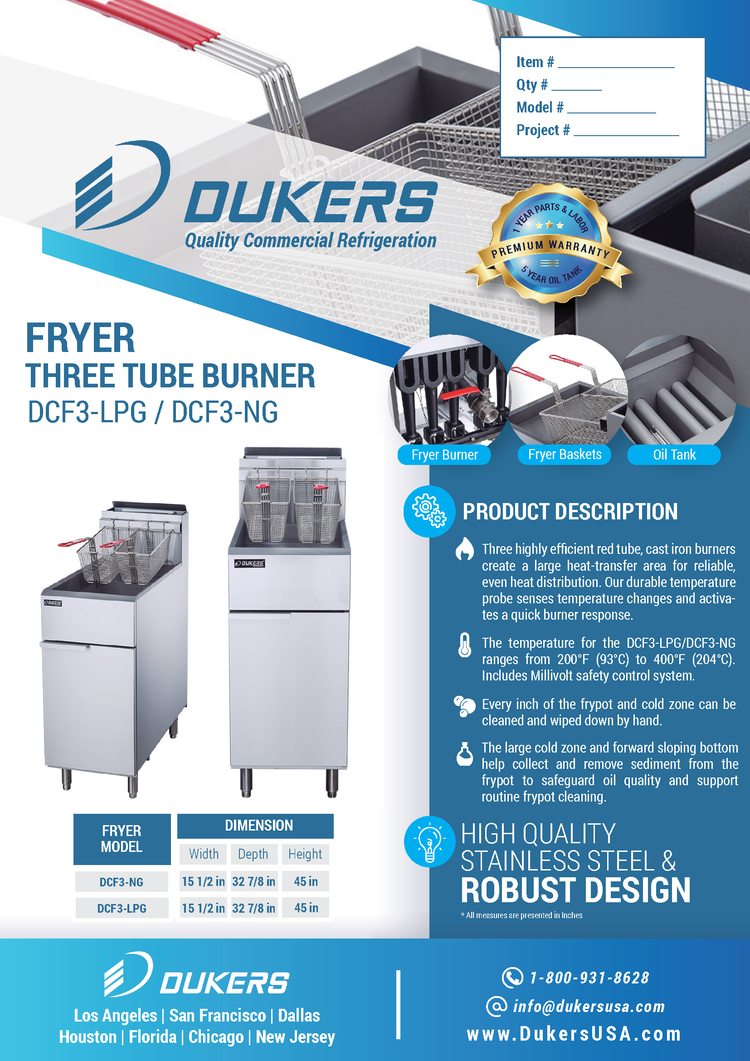 DCF3-NG Natural Gas Fryer with 3 Tube Burners