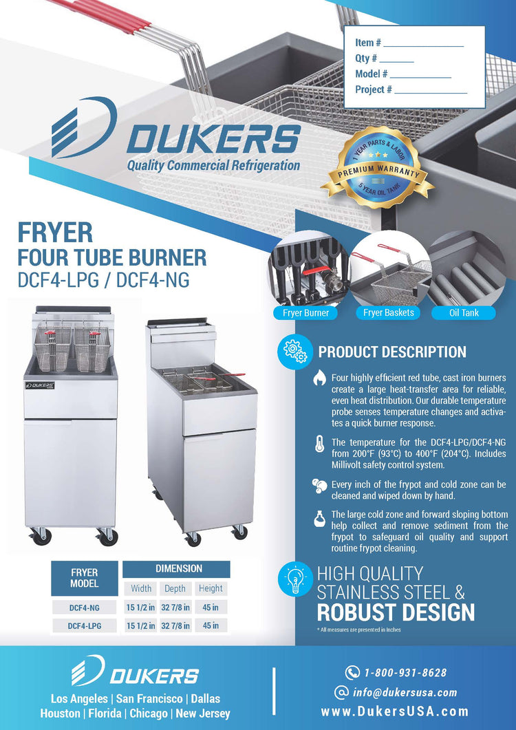 DCF4-LPG Liquid Propane Gas Fryer with 4 Tube Burners