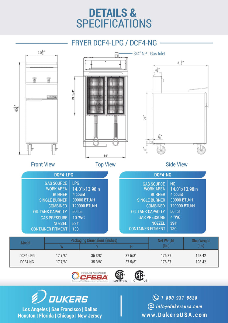 DCF4-NG Natural Gas Fryer with 4 Tube Burners