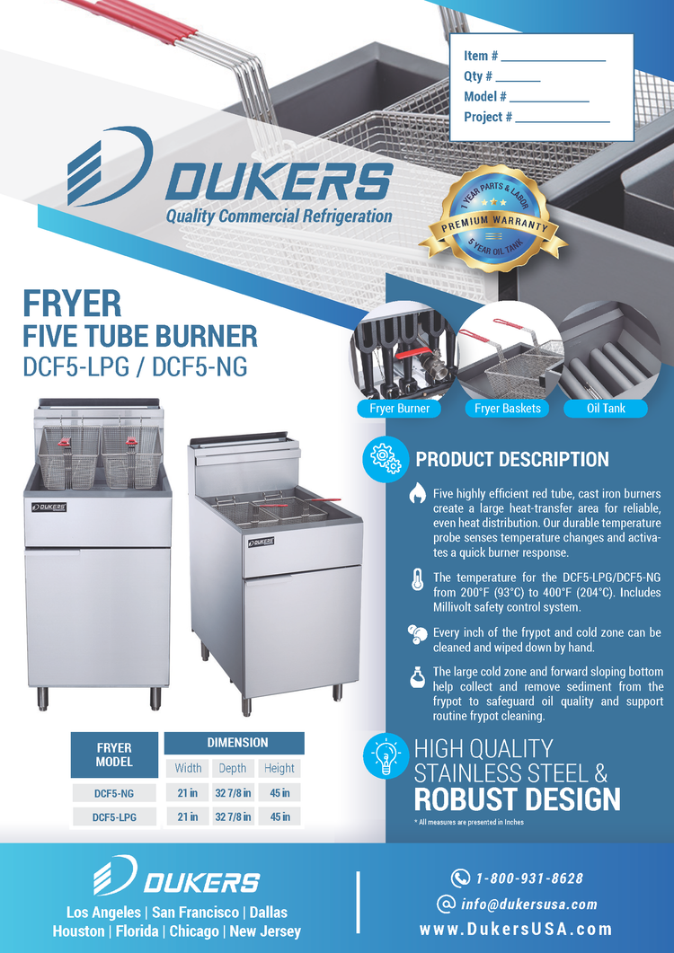 DCF5-LPG Liquid Propane Gas Fryer with 5 Tube Burners