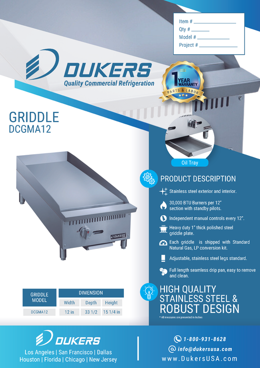 DCGMA12 12 in. W Griddle with 1 Burners