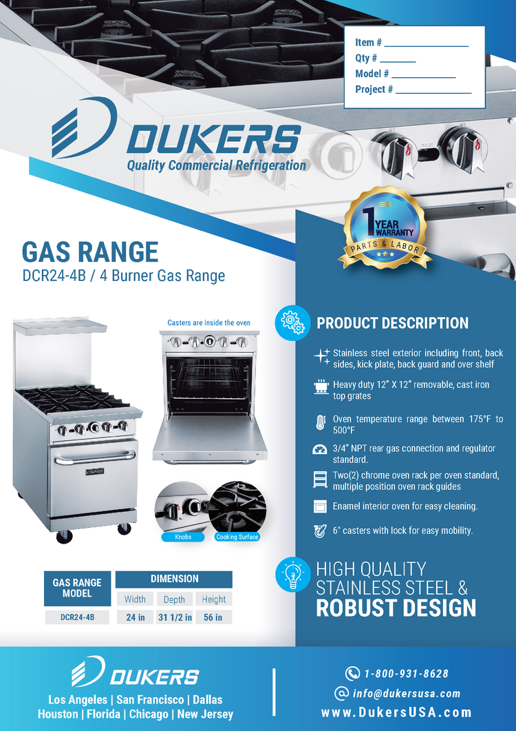 DCR24-4B 24" Gas Range with Four (4) Open Burners