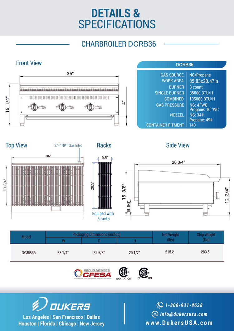 DCRB36 36 in. W Countertop Charbroiler