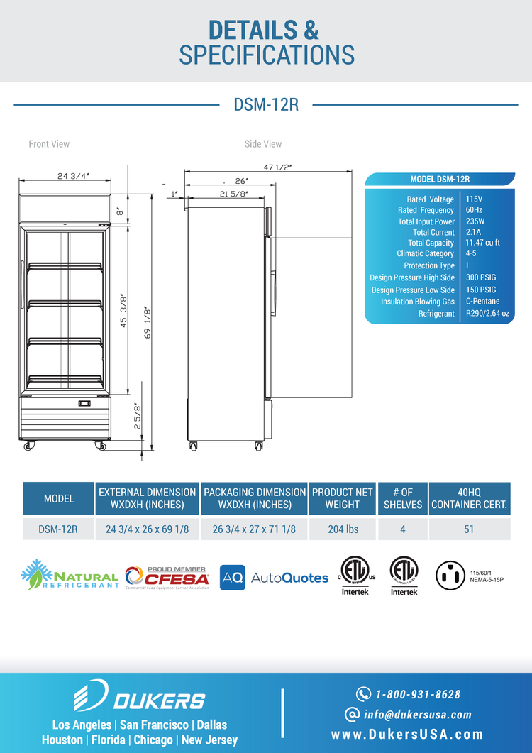 DSM-12R Commercial Single Glass Swing Door Merchandiser Refrigerator