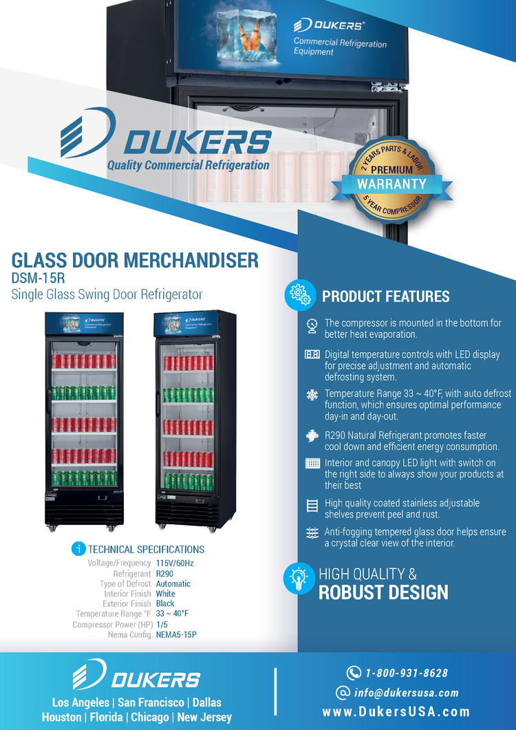 Refrigerador comercial con puerta batiente de vidrio simple DSM-15R