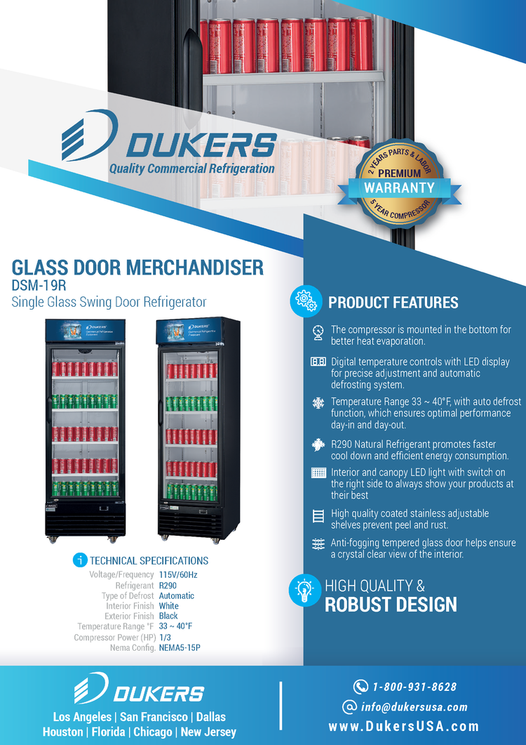 Refrigerador comercial con puerta batiente de vidrio simple DSM-19R