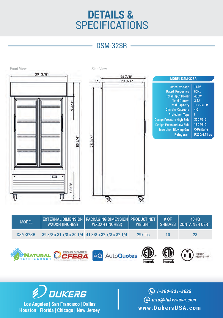 Refrigerador comercial de 2 puertas corredizas de vidrio DSM-32SR