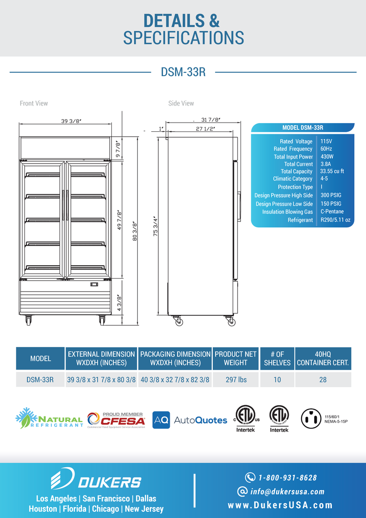 Refrigerador comercial de 2 puertas con oscilación de vidrio DSM-33R