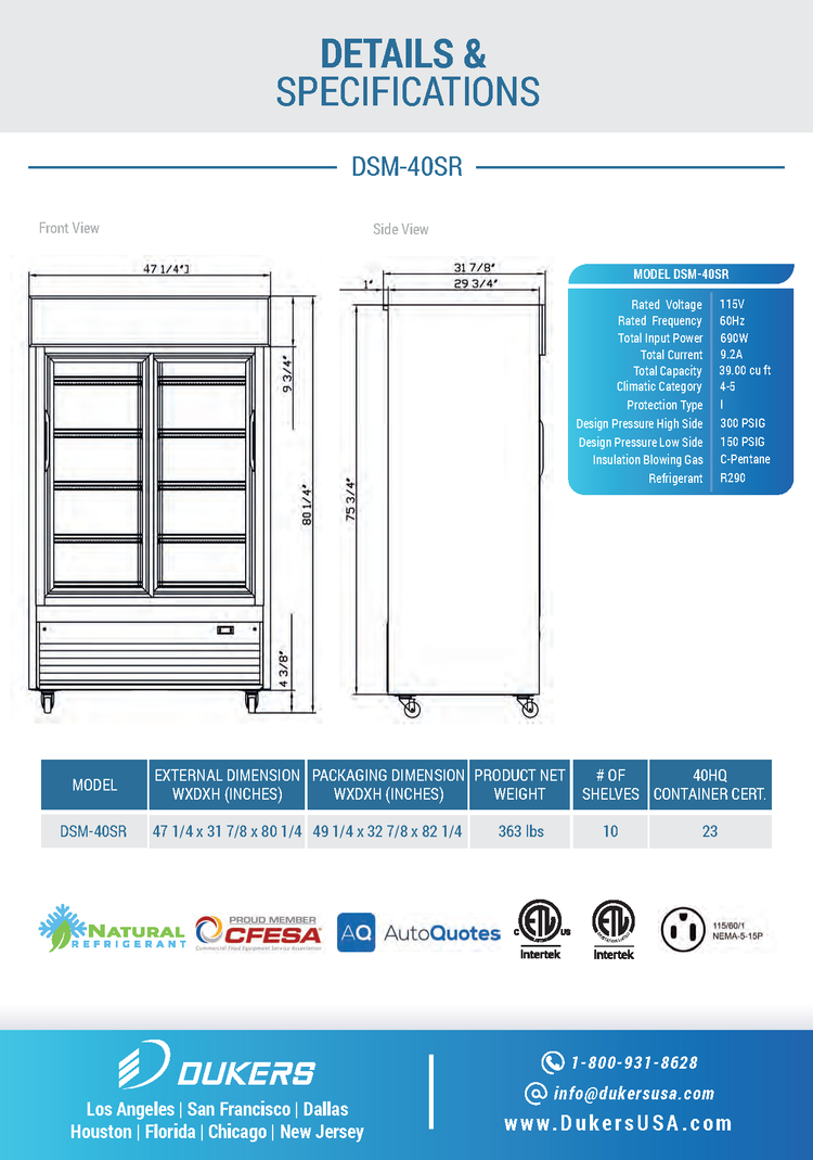 Refrigerador comercial de 2 puertas corredizas de vidrio DSM-40SR en color negro