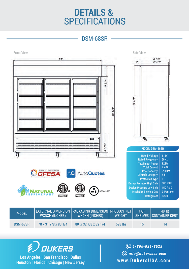 Refrigerador exhibidor comercial de 3 puertas corredizo de vidrio DSM-68SR