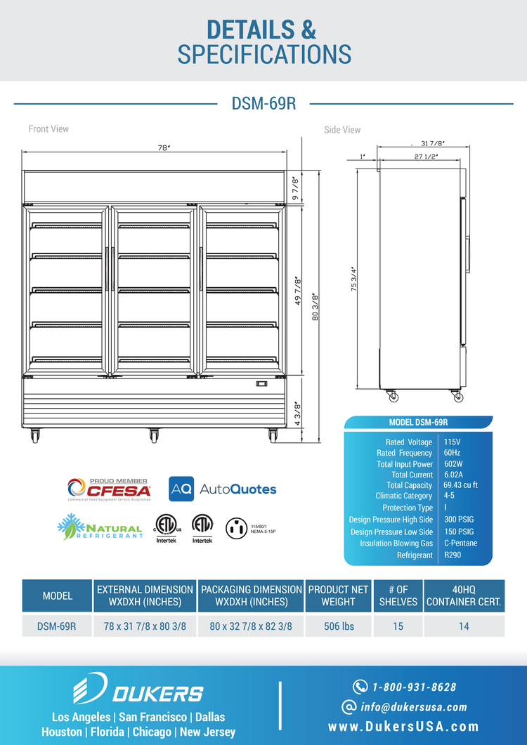 Refrigerador comercial de 3 puertas con oscilación de vidrio DSM-69R