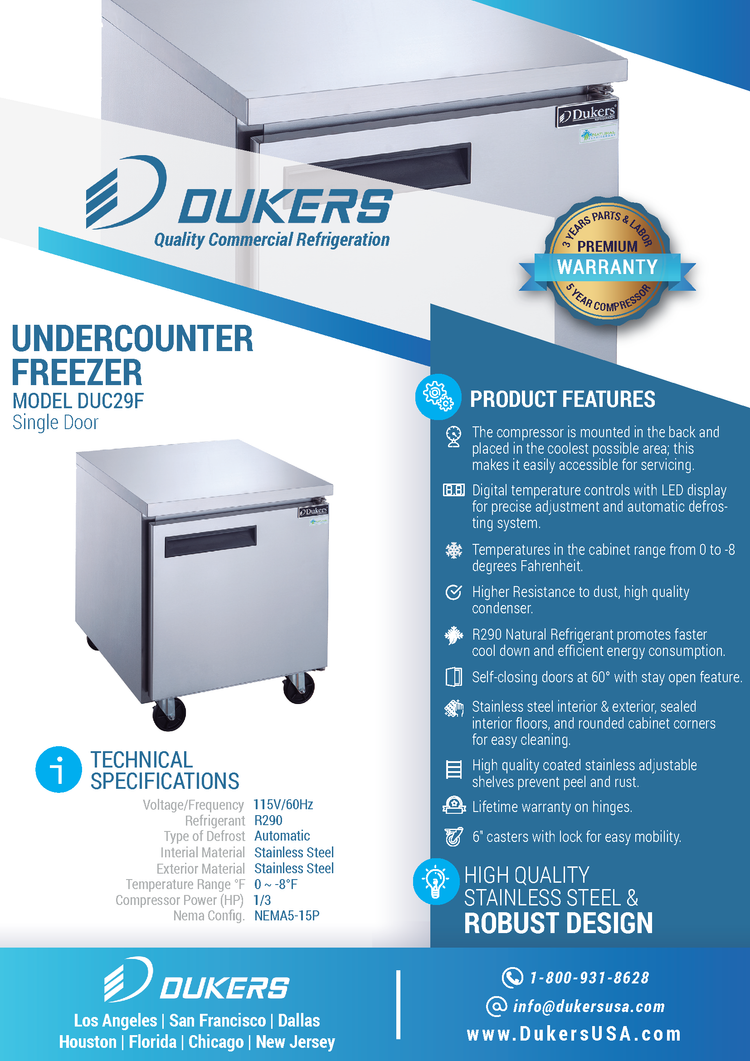 DUC29F Single Door Undercounter Freezer in Stainless Steel