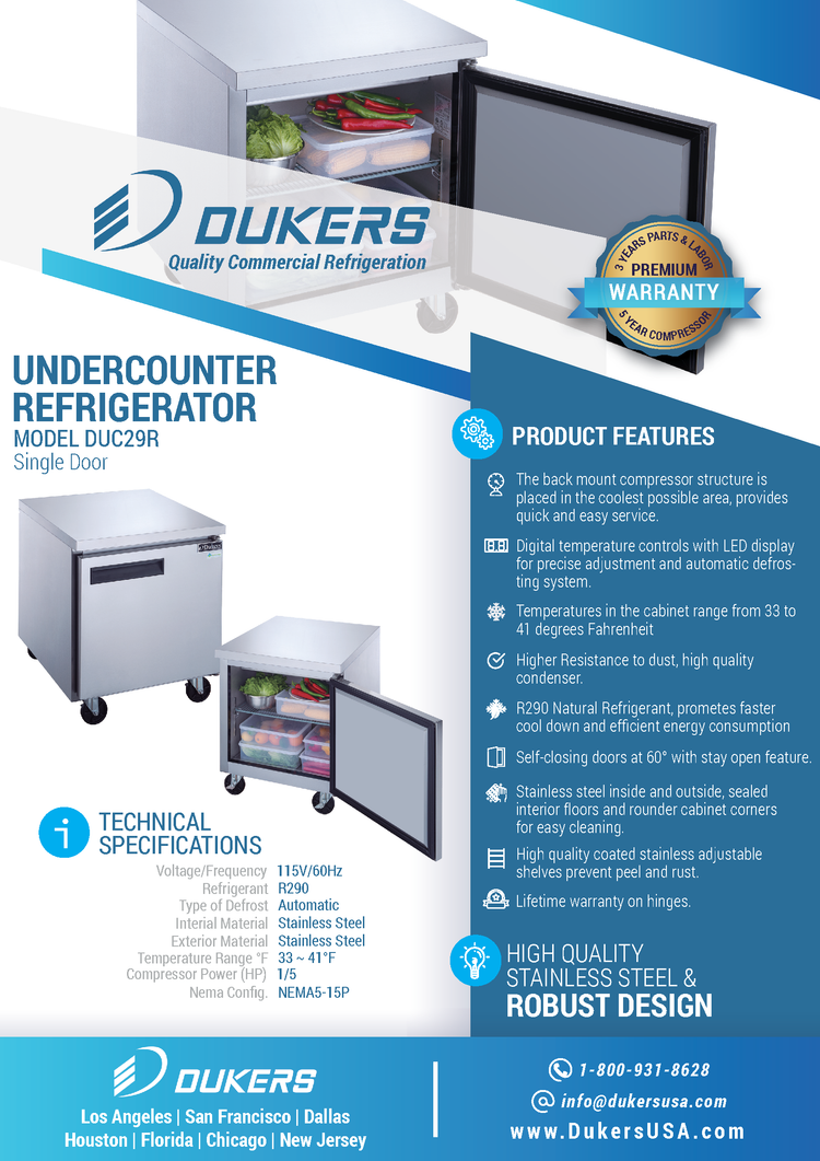 DUC29R Single Door Undercounter Refrigerator in Stainless Steel