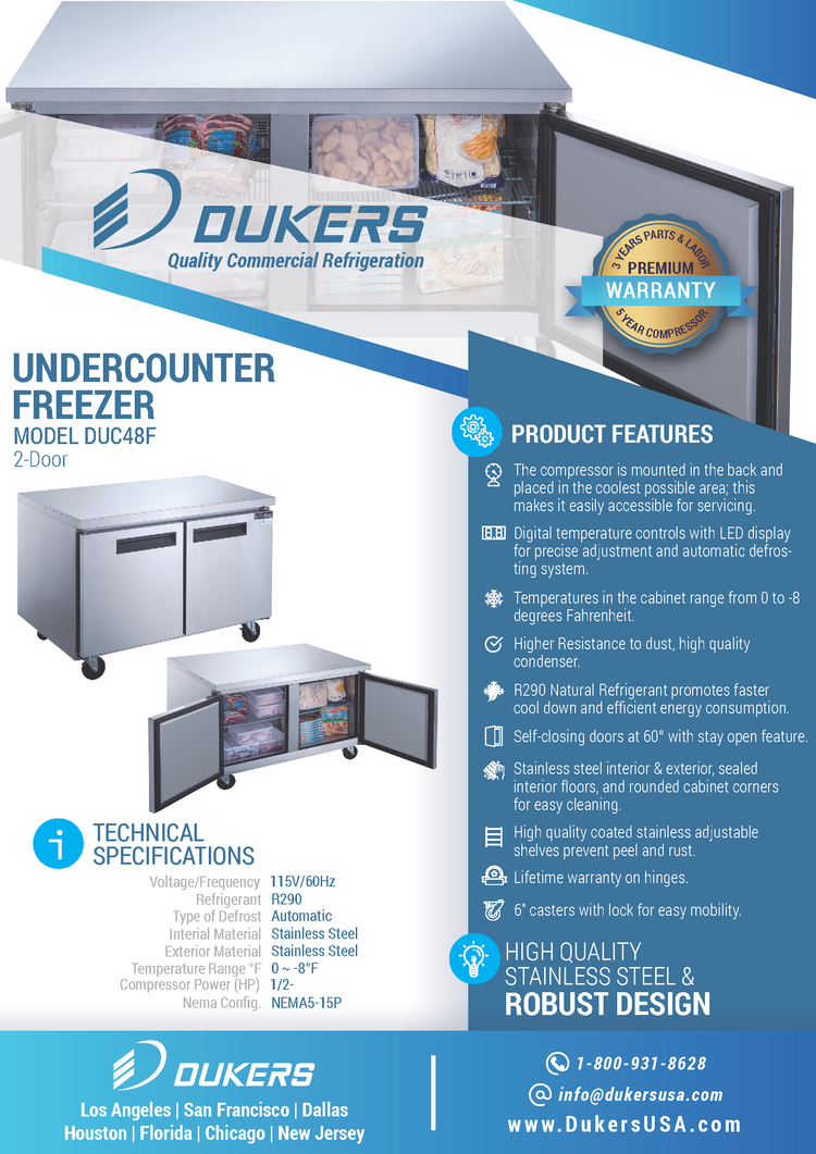 DUC48F 2-Door Undercounter Freezer in Stainless Steel