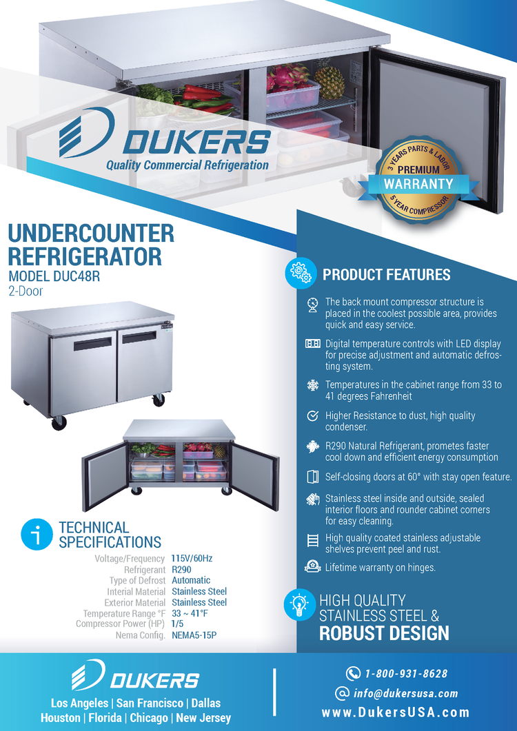 DUC48R 2-Door Undercounter Refrigerator in Stainless Steel