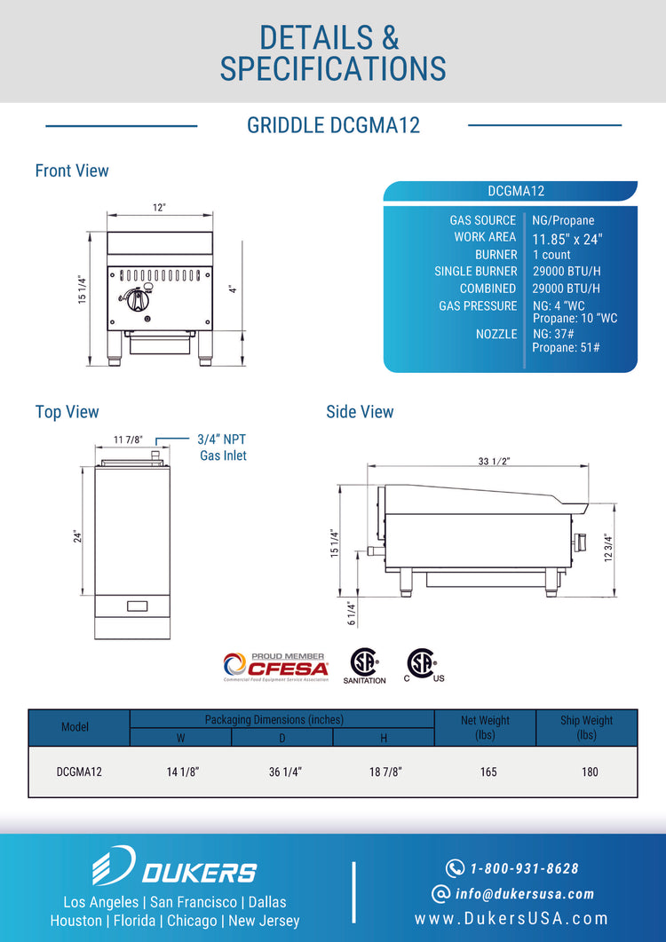 DCGMA12 12 in. W Griddle with 1 Burners
