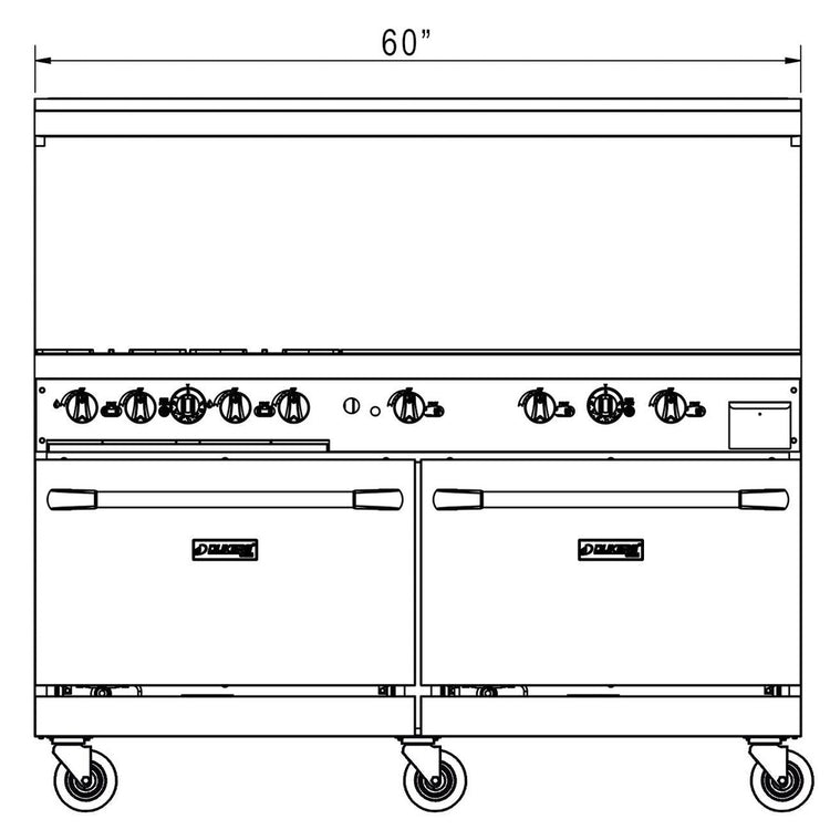 DCR60-4B36GM 60 英寸燃气灶，带四 (4) 个开放式燃烧​​器和 36 英寸煎锅