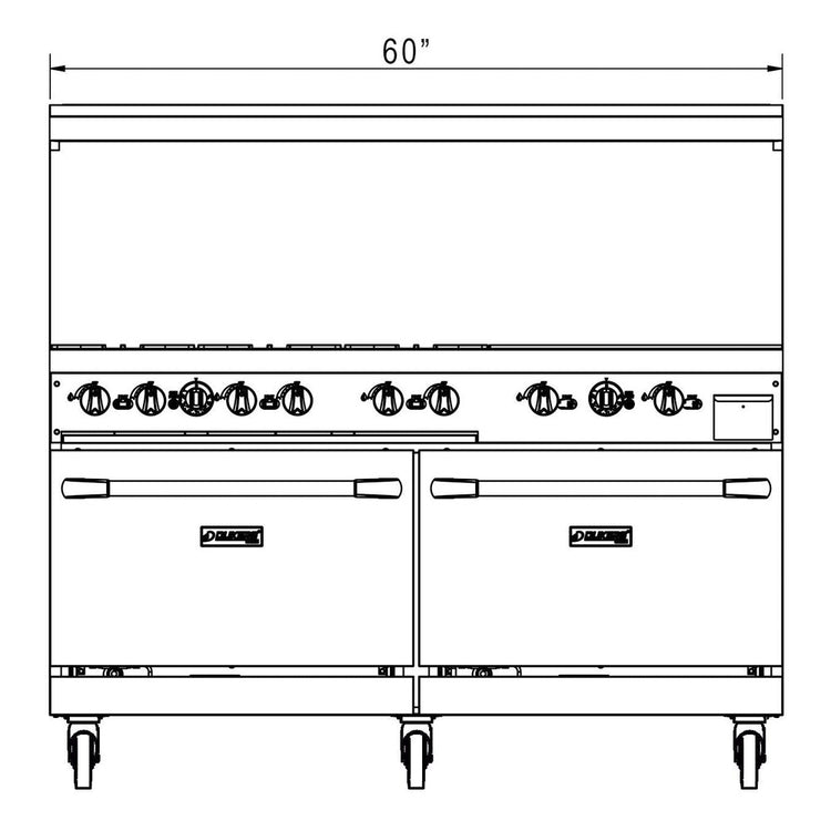 DCR60-6B24GM 60 英寸燃气灶，带六 (6) 个开放式燃烧​​器和 24 英寸煎锅