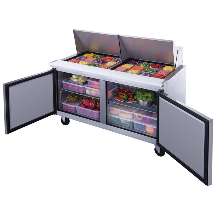 DSP60-24M-S2 Refrigerador comercial de mesa de preparación de alimentos de 2 puertas en acero inoxidable con Mega Top