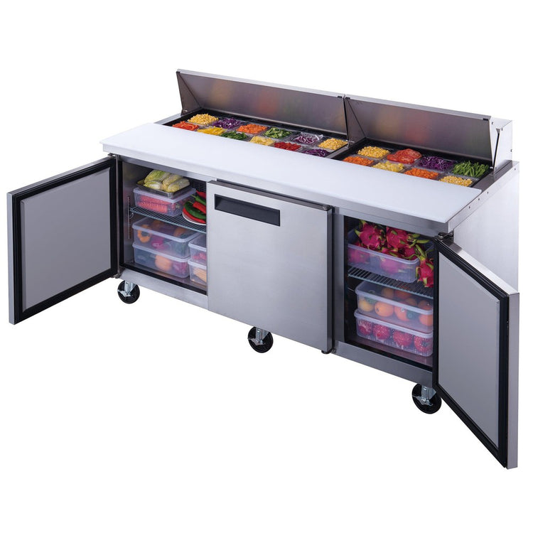 DSP72-18-S3 Refrigerador comercial de mesa de preparación de alimentos de 3 puertas en acero inoxidable