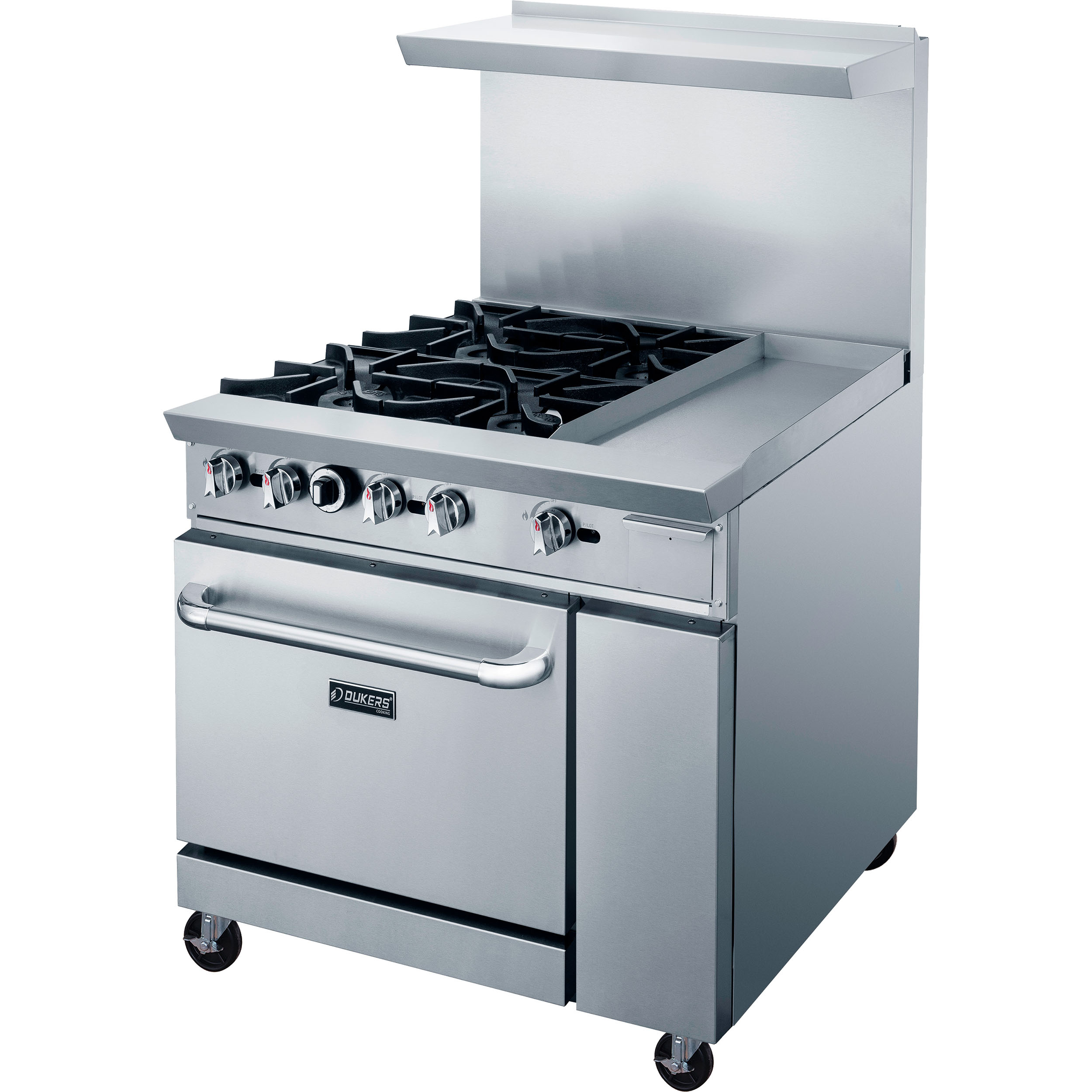 Atosa ATO-4B12G 36 Gas Range. Open Burners and 12 Griddle on the RIGHT with One 26 1/2 Wide Oven 4 